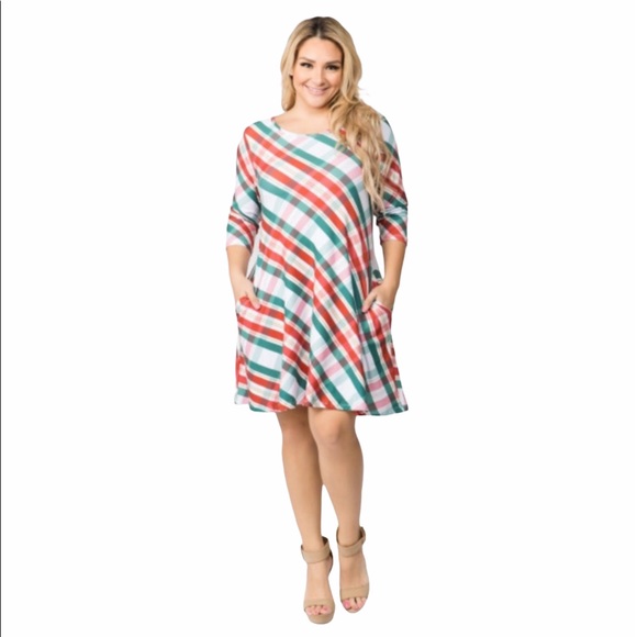 Yelete Dresses & Skirts - Plus Size Christmas Party Plaid Swing Dress NWT